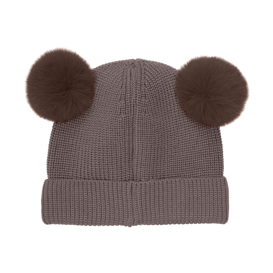 HUTTELiHUT Beanie Wool Knit Pompoms - Brown Melange