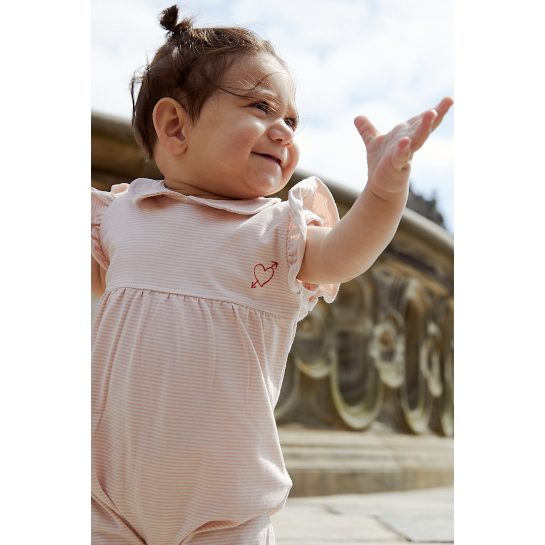 Copenhagen Colors - Striped Girly Romper W. Embroidery