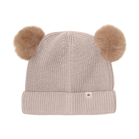 HUTELiHUT Beanie Wool Knit Pompoms - Camel Melange