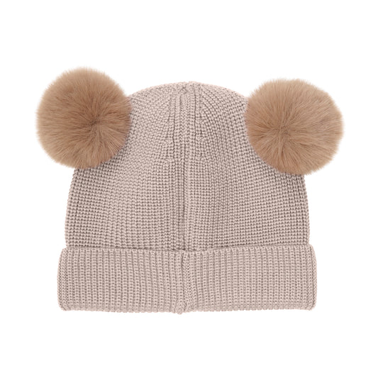 HUTELiHUT Beanie Wool Knit Pompoms - Camel Melange