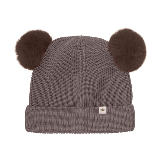 HUTTELiHUT Beanie Wool Knit Pompoms - Brown Melange