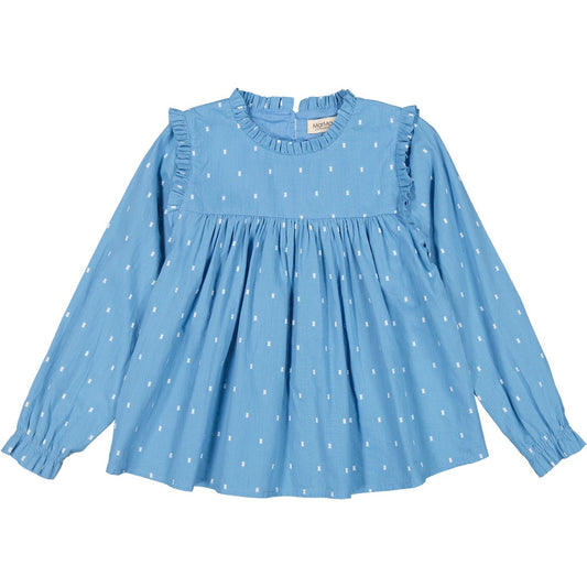 MarMar Copenhagen Takaia Clear Långarmad  Blus - Blue Dobby