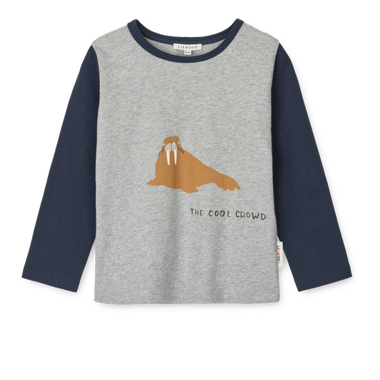Liewood Apia Placement Longsleeve T-shirt - Walrus / Grey melange / Classic navy